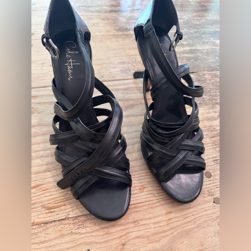Cole Haan Air Black Leather Strappy Heels Sandals Women’s Size 11